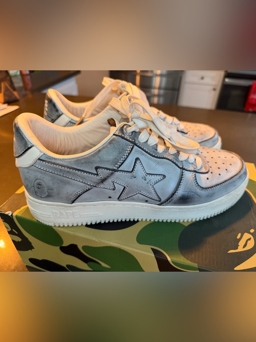 Bape Sta Low Sneakers in Gray and White
